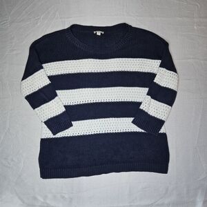 Gap‎ Womens Navy Blue White Striped 100% Cotton Textured Knit Sweater Size M